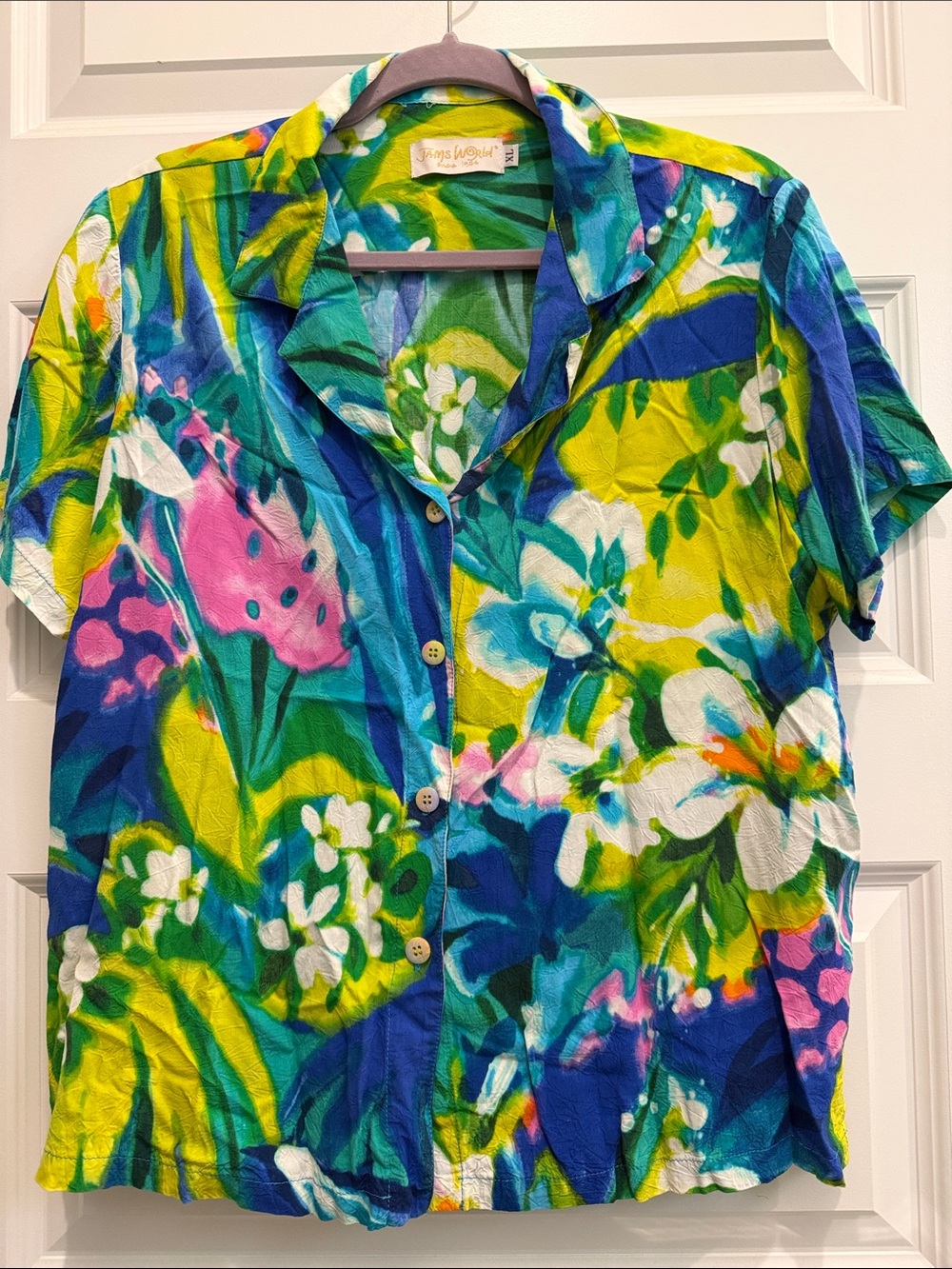 Vintage Jams World Green, Yellow & Teal Floral Button Down Top